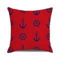 Housse de coussin nautique carrée avec ancres et gouvernails bleus sur fond rouge - Style Ancre Gouvernail Bleu Fond Rouge (39)