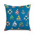 Navy blue nautical cushion cover with watercolor sailboat and anchor illustration - Dark Blue Base Hand-Drawn Illustration Nautical (39) / 18x18 Inch / 39
