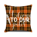 Orange buffalo plaid pillow cover with Welcome To Our Patch text and carrot design - Welcome to Our Patch Style / 45x45cm