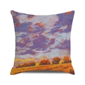 Square fall cushion cover featuring purple and orange impressionist landscape oil painting - Sunset Clouds Field Trees (37) / 18x18 Inch