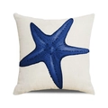 Federa per cuscino in lino beige con stampa di stella marina blu scuro - Stampa Stella Marina Blu Scuro (37)