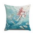 Watercolor mermaid and tropical fish printing on textured linen square cushion cover - Watercolor Underwater Mermaid(33) / 18x18 Inch