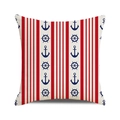 Housse de coussin nautique à rayures rouges avec motifs d'ancre et de gouvernail bleu marine - Style Ancre Gouvernail Bleu Rayures Rouge (40)