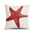 Fodera per cuscino quadrata in lino beige con stampa di stella marina rossa lucida - Motivo Stella Marina Rossa Dettagliato (38)