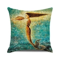 Artistic mermaid and goldfish watercolor illustration on square linen pillow cover - Long Hair Mermaid and Goldfish(34) / 18x18 Inch