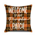 Orange and black plaid fall pillow cover with white Welcome to Our Pumpkin Patch text - Welcome to Our Pumpkin Patch Style / 45x45cm