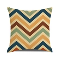 Fodera per cuscino in lino con strisce chevron in blu navy, arancione e verde - Motivo a Punto Onda Multicolore / 45x45 cm