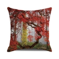 Square autumn maple forest cushion cover for sofa decor featuring vibrant red leaves - Red Maple Forest Misty Background (39) / 18x18 Inch
