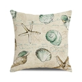 Détail de la housse de coussin beige carrée avec motifs d'étoiles de mer et coquillages - Style Étoile de Mer Aquarelle (17) / 45x45cm