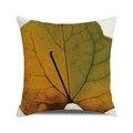 Housse de coussin carrée en lin avec motif de feuille d'automne verte et jaune - Impression de Feuille Tombée Naturelle Réaliste (29)