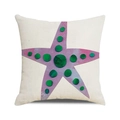 Federa in lino con stampa stella marina viola e pois verdi su base beige - Motivo Stella Marina Viola Vibrante (40)