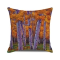 Fall birch forest oil painting decorative square pillow cover with orange autumn leaves - Orange-yellow Leaves Purple Trunk (40) / 18x18 Inch