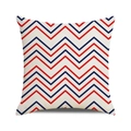 Fodera per cuscino quadrata con motivi a zigzag rossi e blu su tessuto lino - Motivo a Onda Chevron Rosso Blu / 45x45 cm