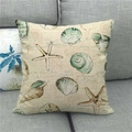 Detail of vintage starfish and shell patterns on textured beige burlap pillow case - Vintage Beige Marine (10)