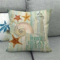 Detail of nautical cushion cover with starfish and shells on a textured linen fabric - Marine Vintage Text (11)