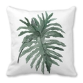 Tropical green monstera leaf watercolor print on white square pillowcase cushion cover - Watercolor Broad Leaf Plant Pattern (14)