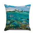 Detailed texture of linen cushion cover featuring vibrant tropical coral reef and fish - Island Landscape Style (2)