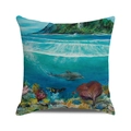 Detailed fabric texture showing nautical dolphin and coral reef print on cushion cover - Dolphin Coral Style (3)