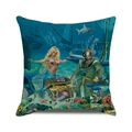 Detail of nautical cushion cover featuring mermaid, diver, and treasure print - Mermaid Diver Style (4)