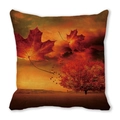 Autumn maple leaf and sunset landscape print on square peach skin pillow cover - Sunset Maple (32)