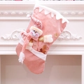 Pink Christmas stocking with 3D snowman and gold sequins hanging on white fireplace - Snowman