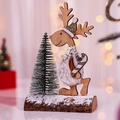 Décoration de Noël en bois avec renne, chapeau doré et base enneigée festive - Style Bonnet Gris Vêtements Blancs