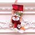 Christmas stocking with snowman 3D design and red plaid trim on white wall background - Snowman Christmas Sock