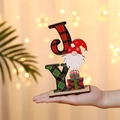 Wooden Christmas table ornament with red plaid gnome and JOY letters on base - Vertical Gnome JY Style