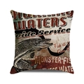 Vintage cotton linen cushion cover with hand-drawn pike fish and outdoor fishing graphics - Vintage Pike Guide Service(38) / 18x18 Inch