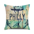 Macro detail of nautical anchor pillow case with vintage navy print and rope design - Cyan Beige Anchor Compass Style (2)
