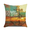 Detail view of vintage nautical anchor print and linen texture on a square cushion cover - Orange Green Nautical Sunset Style (3)