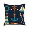 Detailed close-up of nautical patterns on a navy blue cushion cover showing clear fabric texture - Dark Blue Vintage Illustration Nautical Style (5)