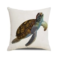 Aquarel zeeschildpad kussenhoes met linnen textuur voor kuststijl bank decoratie - 45cmx45cm / Aquarel Zeeschildpad Stijl 1