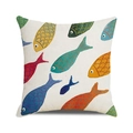 Detail of colorful abstract fish school pattern on linen square decorative cushion cover - Abstract Colorful Fish School Pattern (4) / 18x18 Inch