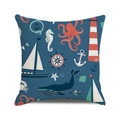 Close-up of nautical patterns with whales and anchors on a square blue sofa cushion cover - Dark Blue Marine Life Icon Style (8)
