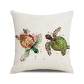 Gedetailleerde textuur van linnen kussenhoes met twee aquarel zeeschildpad kunstprints - 45cmx45cm / Aquarel Zeeschildpad Stijl 2