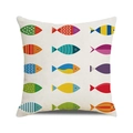 Detail of square cotton linen cushion cover with colorful cartoon fish pattern texture - Grid Cartoon Fish Pattern (5)