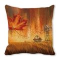Fall watercolor throw pillow cover featuring red maple leaf and wooden house art - Cabin Windmill Autumn (33)
