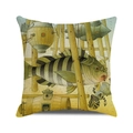 Steampunk submarine and striped fish print on a square linen textured cushion cover - Steampunk Underwater Illustration(39) / 18x18 Inch