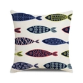 Detailed texture of linen cushion cover featuring colorful shark fish pattern - Bohemian Style Fish Pattern (8)