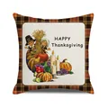 Macro-detail van Happy Thanksgiving gnome kussensloop met oranje geruite randen - Gelukkig Thanksgiving Oogst (3)