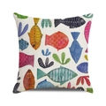 Watercolor sea shark cartoon pillow cover made of linen fabric on a white background - Cartoon Fish and Sea Plants Pattern (10)