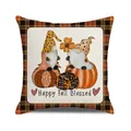 Detail of fall gnome pillow cover with pumpkin graphics and Happy Fall Blessed text - Gnomes Sitting on Pumpkins (6)