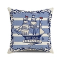 Housse de coussin nautique avec voilier vintage sur lin à rayures bleues et blanches - Croquis De Voilier Vintage (3)