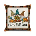 Detail of fall gnome pillow cover with sunflowers, pumpkins and black orange checkered border - Happy Fall Y'all Gnomes (7)