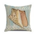 Detail showing watercolor conch shell on linen textured pillowcase with Relax text - 18x18 Inch / Blue Vertical Striped Vintage Conch Relax Style (2)