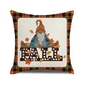Fall gnome decorative pillowcase with orange plaid border and autumn maple leaf design - Fall Vibe Gnome Maple Leaf (10)