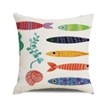 Detailed texture of linen cushion cover with colorful watercolor cartoon ocean sea life print - Sea Shells and Seaweed Series (16)
