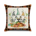 Detail of Thanksgiving gnome pillowcase with orange plaid border and autumn pumpkin print - Grateful Heart Series (11)