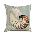 Close-up of nautical pillow cover featuring a vintage nautilus print on striped fabric - 18x18 Inch / Vintage Nautilus Distressed Striped Soothe Style (3)